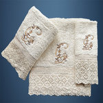 LETTER: G - EMBROIDERED ON TOWELS WITH LACE