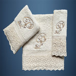 LETTER: P - EMBROIDERED ON TOWELS WITH LACE