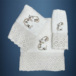 LETTER: E - EMBROIDERED ON TOWELS WITH LACE