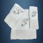 LETTER: F - EMBROIDERED ON TOWELS WITH LACE