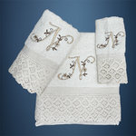 LETTER: N - EMBROIDERED ON TOWELS WITH LACE