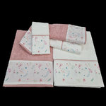 SALMON/WHITE TOWELS WITH FLOWERS FABRIC