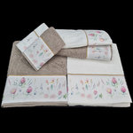 BROWN/WHITE TOWELS WITH GARDEN FABRIC