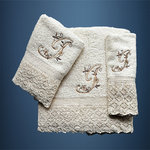 LETTER: I - EMBROIDERED ON TOWELS WITH LACE