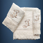 LETTER: J - EMBROIDERED ON TOWELS WITH LACE