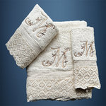 LETTER: M - EMBROIDERED ON TOWELS WITH LACE