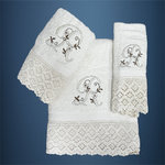 LETTER: R - EMBROIDERED ON TOWELS WITH LACE